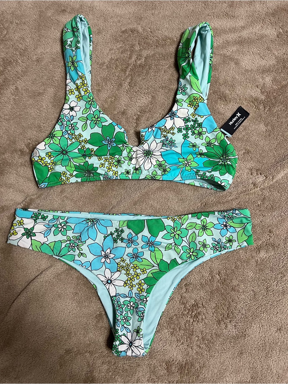 Hurley Green & Aqua Floral Bikini Set